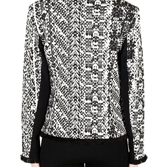 Joseph Ribkoff Fringe Trim Blazer Black White 8 Designer Statement Jacket - Picture 10 of 11